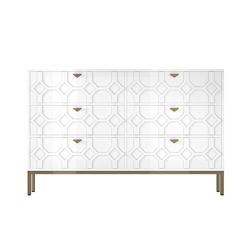 6 Drawer Double Dresser, Sideboard with 6 Drawers Modern Chest of Drawers Wood Dresser for Living Room, Home Office, Entryway, Blue