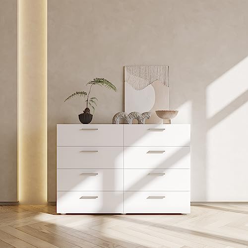 8 Drawer Wood Lateral Dresser,Double Chest Dresser of Drawers Storage Organizer with Metal Handles,Accent Wood Storage Dresser Chest Organizers for Living Room, Hallway, Entryway (Black)