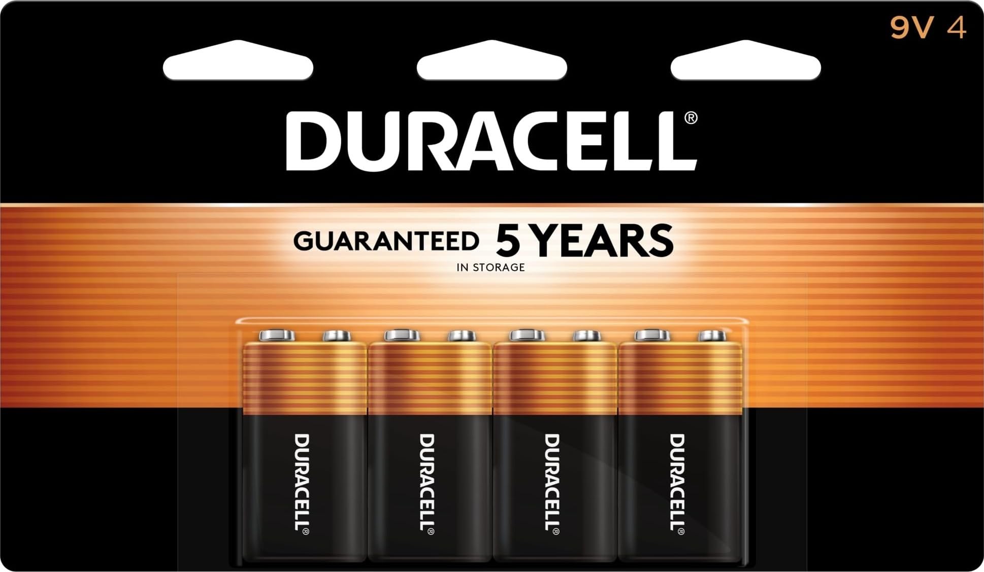 Duracell Coppertop 9V Battery, 4 Count, Smoke Detector, Long-lasting