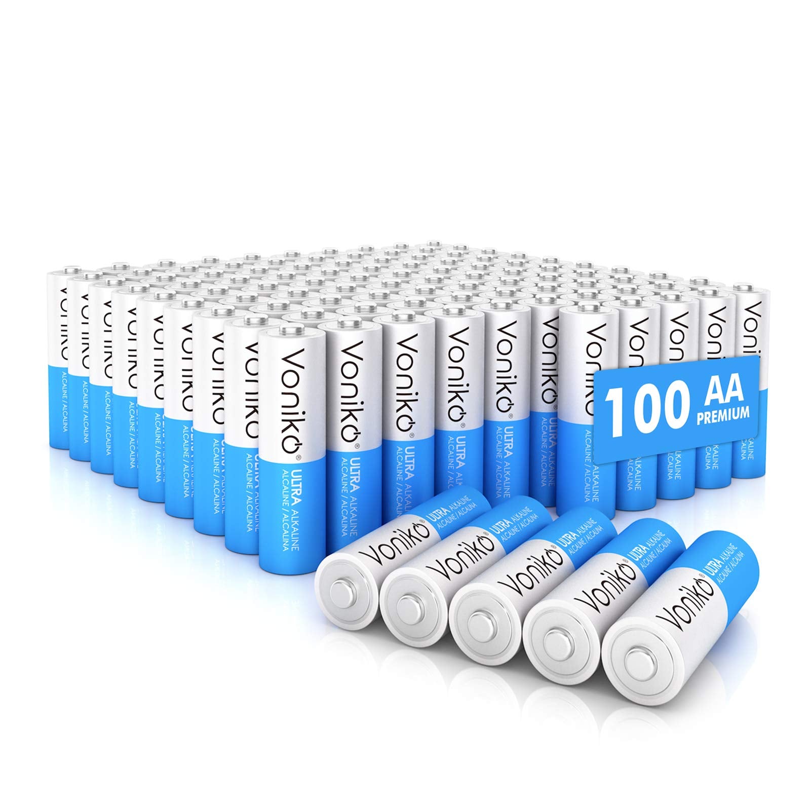 Voniko AA Batteries 100 Pack - 1.5V Alkaline Double A Batteries