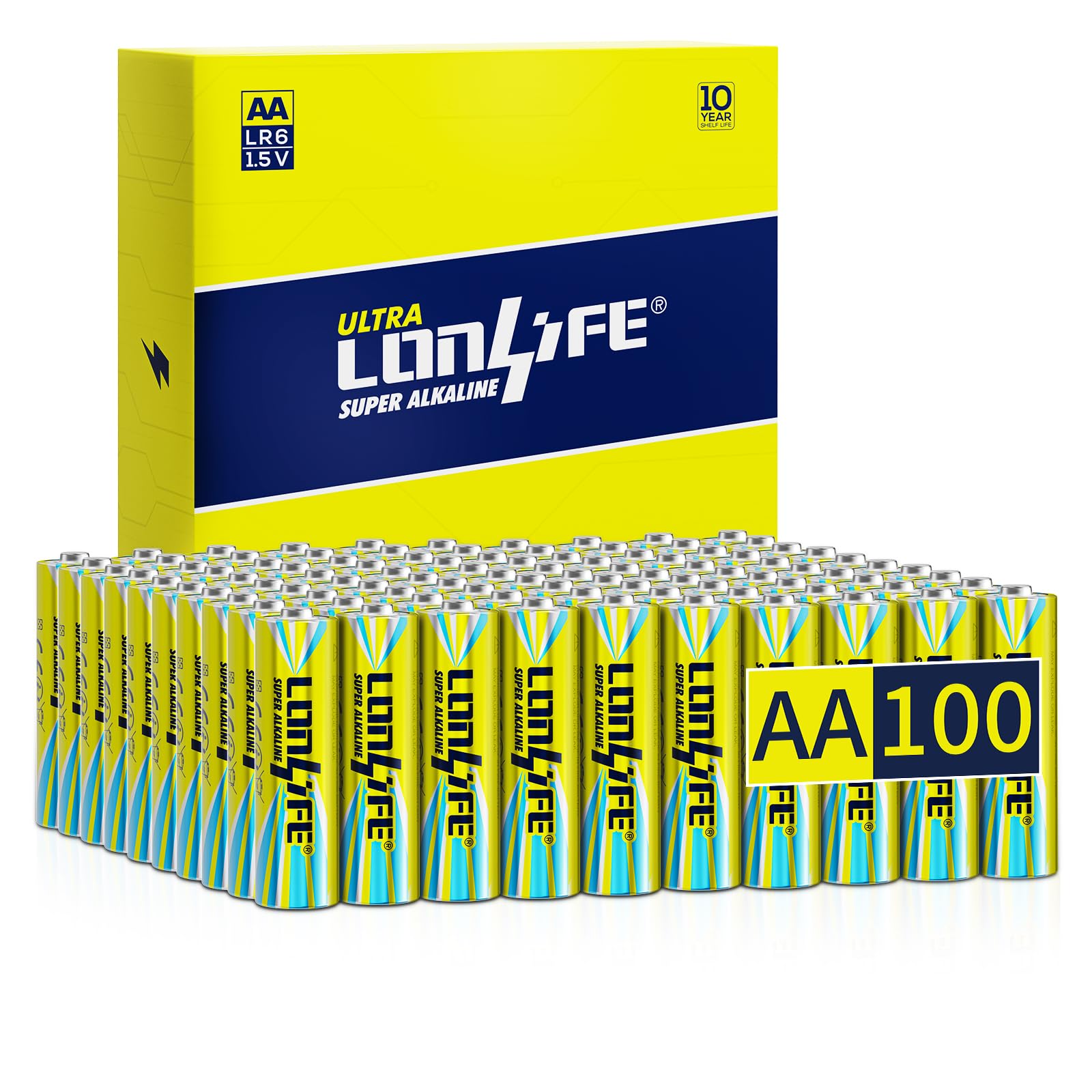 Double A Batteries,100 Pack Alkaline Double A Batteries,AA Alkaline High-Performance Batteries, Leakproof 1.5v Batteries,10-Year Shelf Life