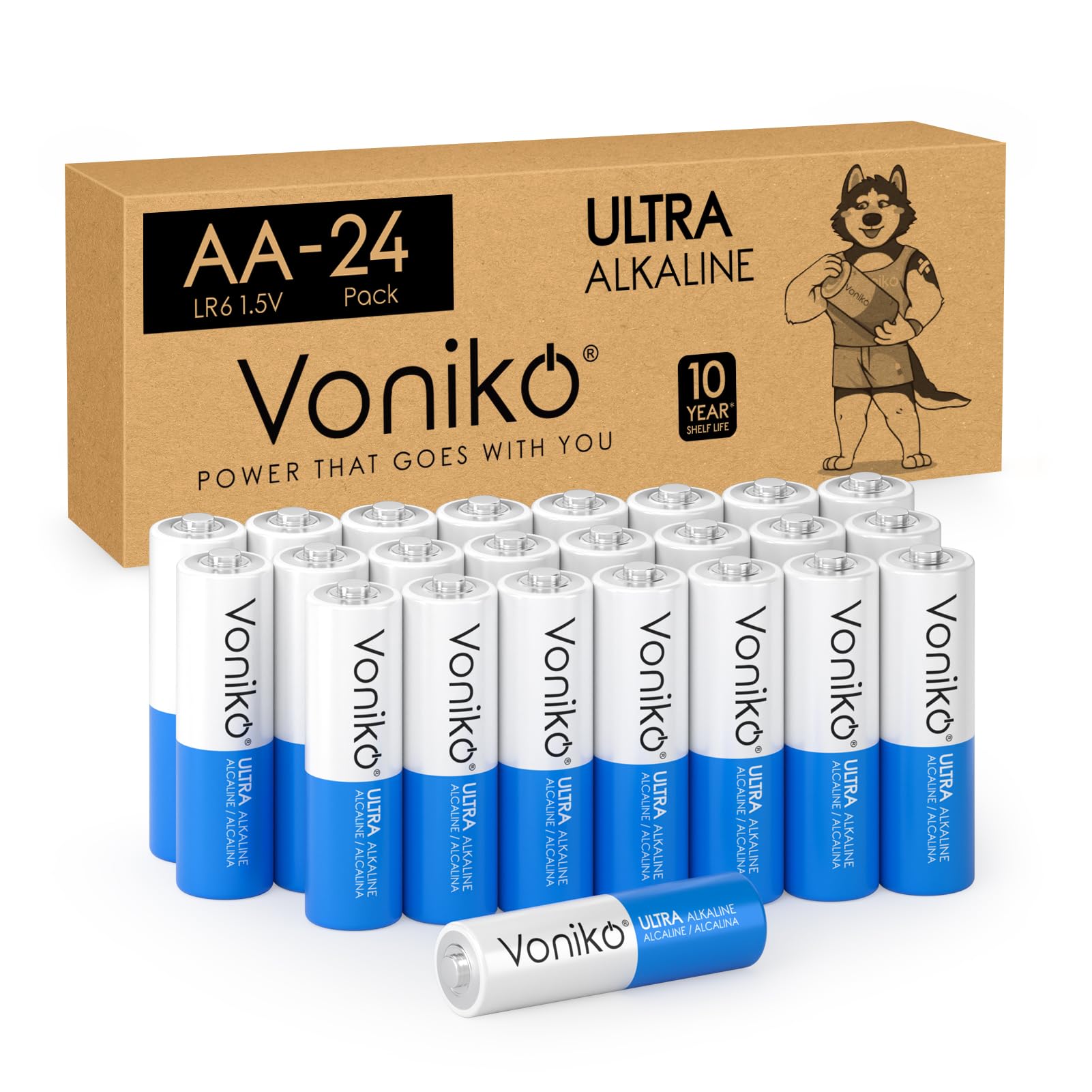 Voniko AA Batteries 24 Pack - 1.5V Alkaline Double A Batteries