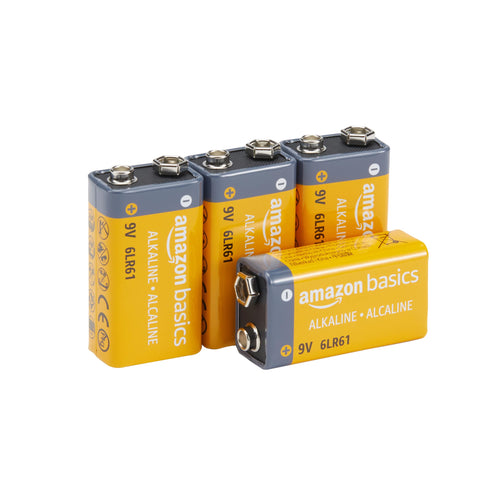 Amazon Basics 4-Pack 9V Long-Lasting Alkaline Batteries for Smoke Detector, Electronics & Audio, 5-Year Shelf Life