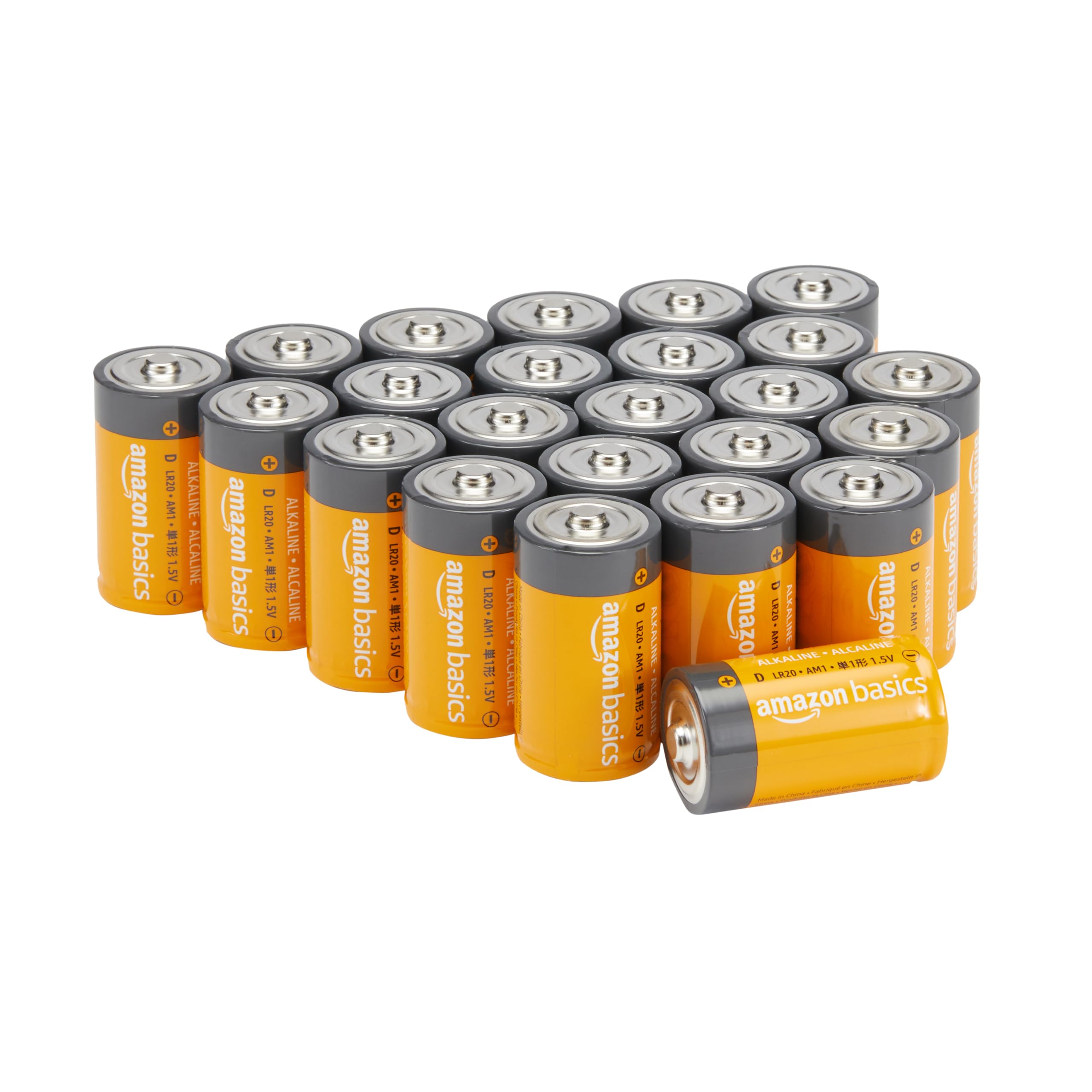Amazon Basics 24-Pack D Cell Alkaline All-Purpose Batteries, 1.5 Volt, 5-Year Shelf Life, Long-Lasting Power, Leakproof Design