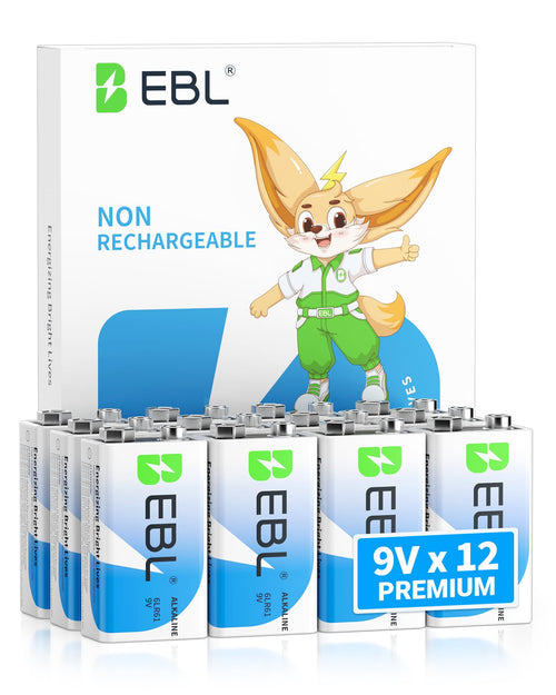 EBL 9 Volt Batteries 12 Pack, 7-Year Shelf Life, Long-Lasting Alkaline