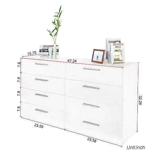 8 Drawer Wood Lateral Dresser,Double Chest Dresser of Drawers Storage Organizer with Metal Handles,Accent Wood Storage Dresser Chest Organizers for Living Room, Hallway, Entryway (Black)