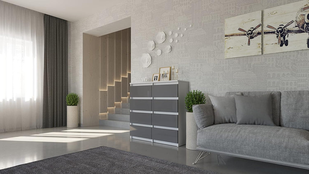 AJAX Modern 8 Drawers Double Dresser, Chest of Drawers, 8-Drawer Chest, Bedroom Furniture