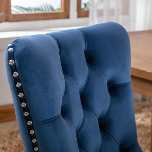 TRIPLE TREE Nikki Collection Dining Chairs Set of 2, Velvet Counter Chair with Chrome Nailhead Trim Back and Solid Wood Legs, Upholstered High-end Tufted Study Chair for Dining Room, Bedroom, Green
